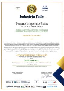 Trans Italia Premiata Con Lalta Onorificenza Di Bilancio Al Premio Industria Felix